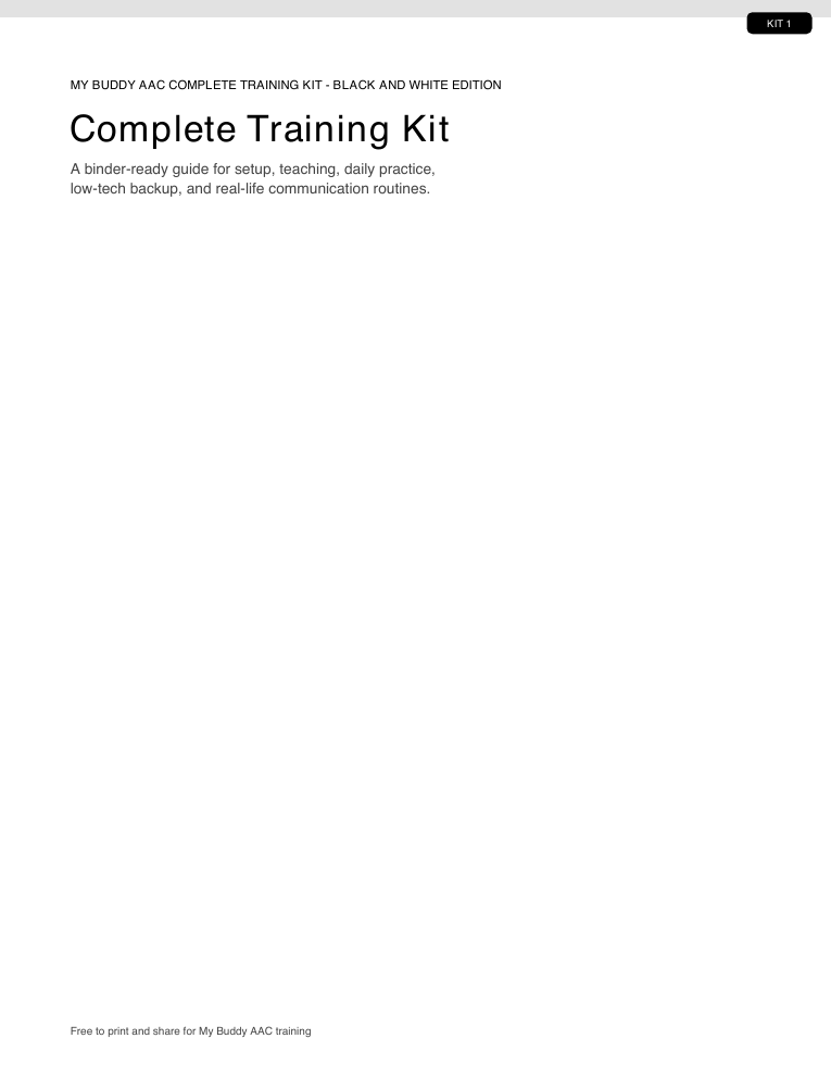 Cover of the black-and-white My Buddy AAC training kit