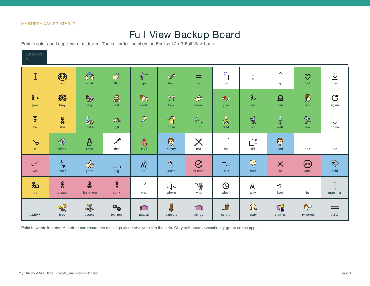 Preview of the printable My Buddy backup board
